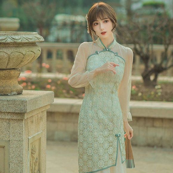 Jade Marilyn Retro Cheongsam Qipao Midi Sheath Dress | Traditional Floral Dress - Picture 3 of 8